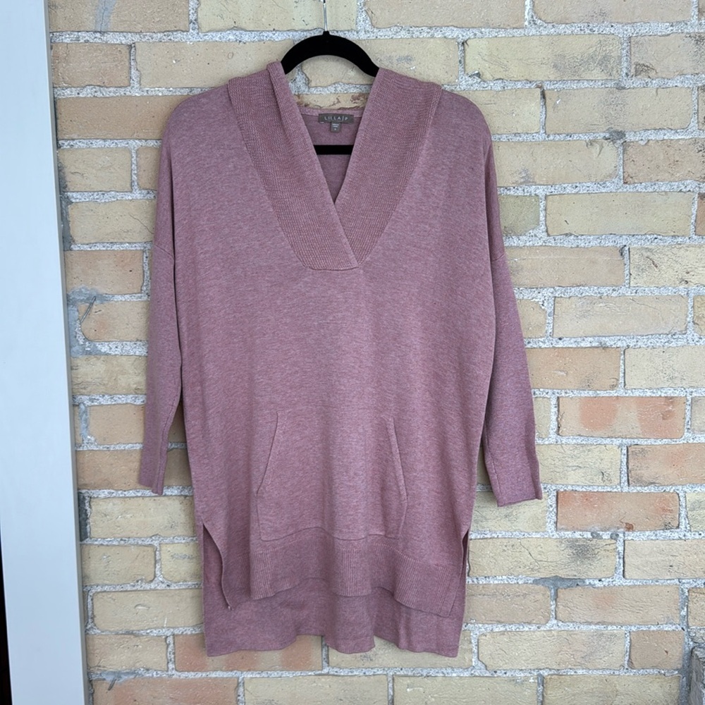 Lilla P Women's Pink Hooded V-neck Sweater